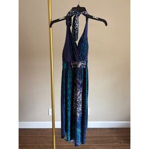 Soma Dress Paisley Halter Built in Bra Midi XS Beach Resort Cruise Patchwork